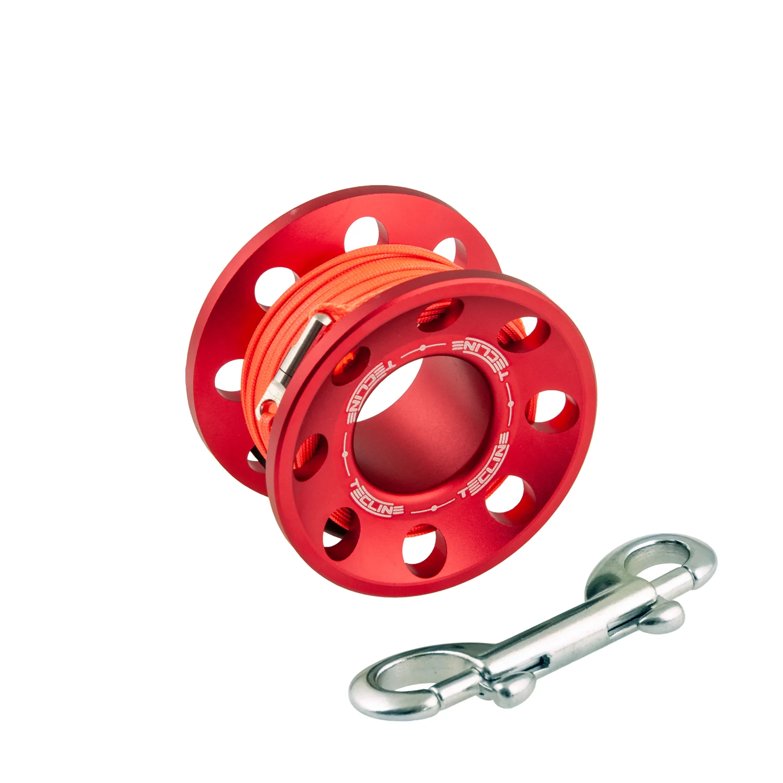 Spool alu red 15 m, with SS 90 mm snap