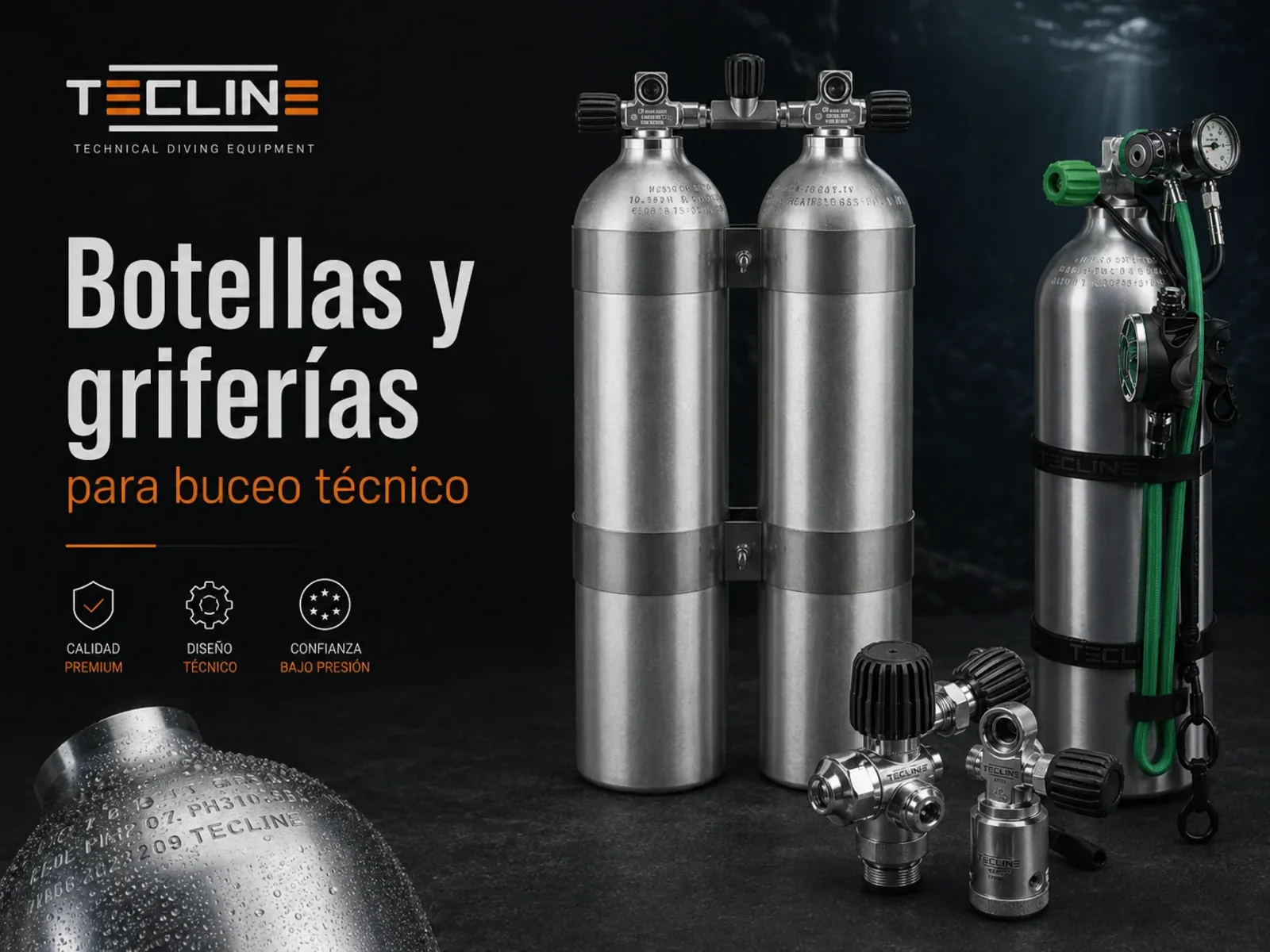 Botellas y griferias para buceo tecnico MalagaDive