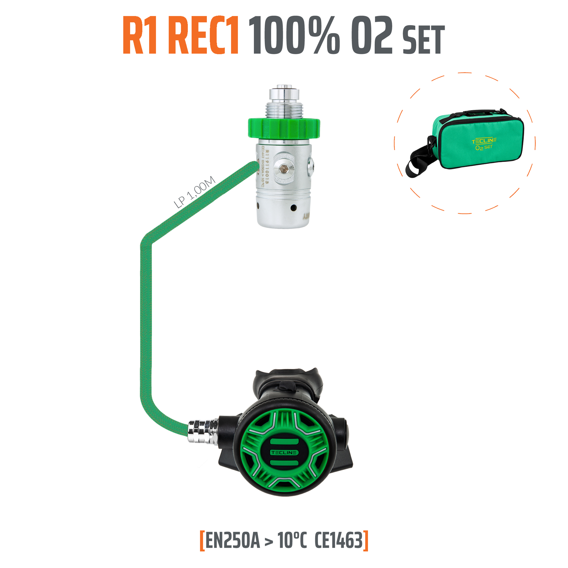 Regulator R1 REC1 100% O2 M26x2, stage set - EN250A > 10°C