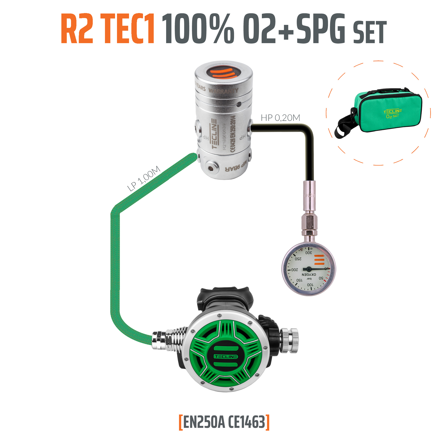 Regulator R2 TEC1 100% O2 M26x2 with SPG, stage set - EN250A