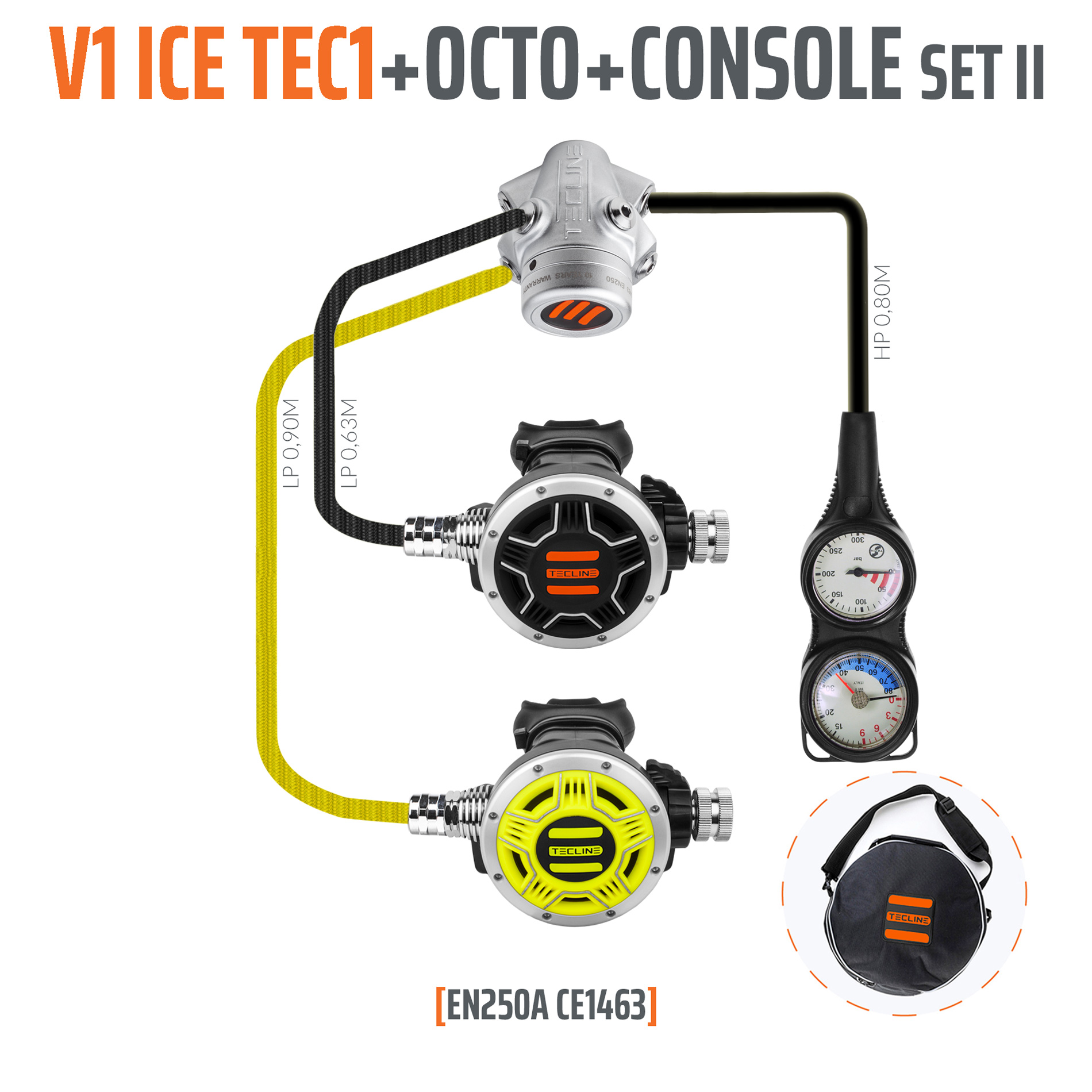 Regulator V1 ICE TEC1 set II with octo and 2 element console - EN250A