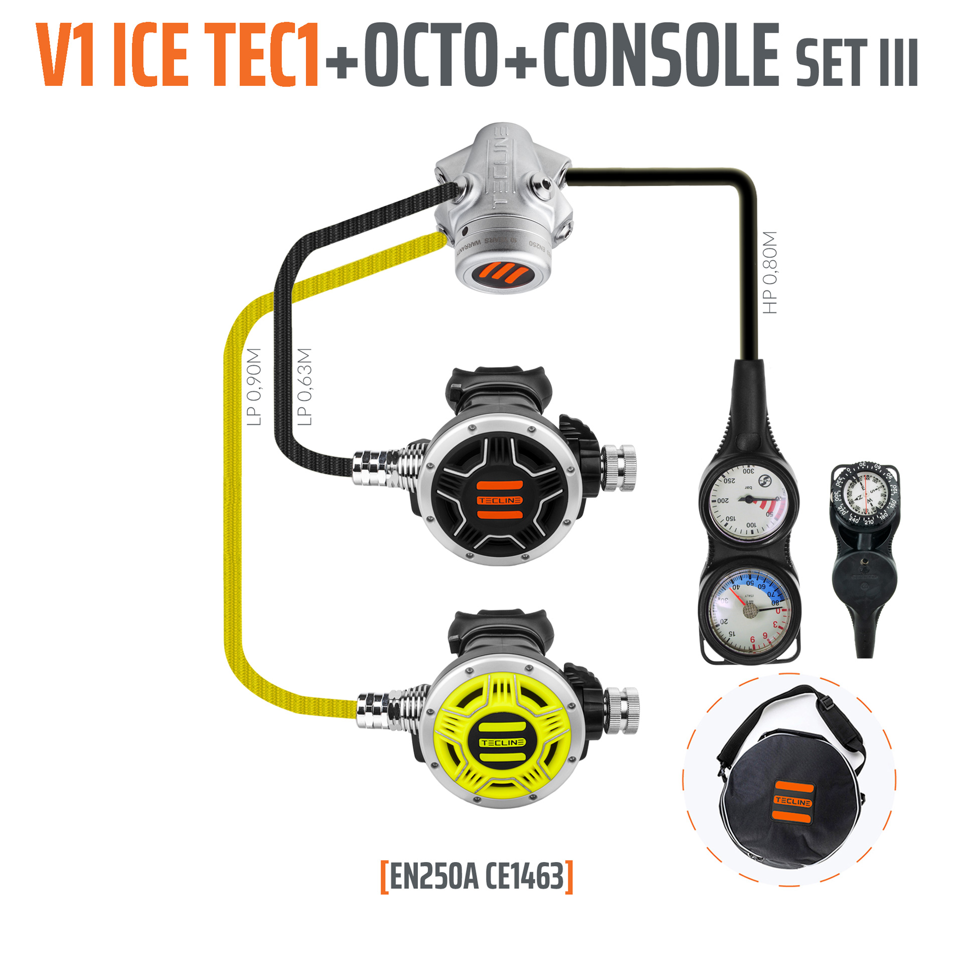 Regulator V1 ICE TEC1 set III with octo and 3 elements console - EN250A
