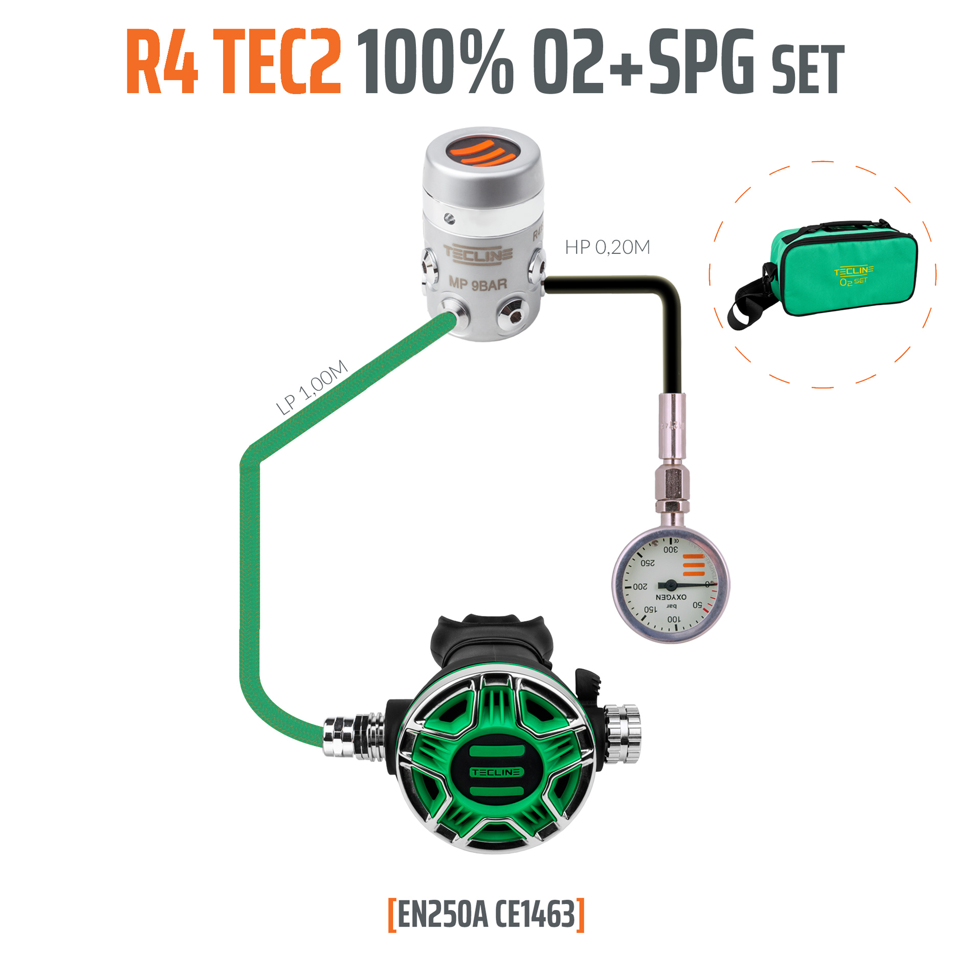Regulator R4 TEC2 100% O2 M26x2 with SPG, stage set - EN250A