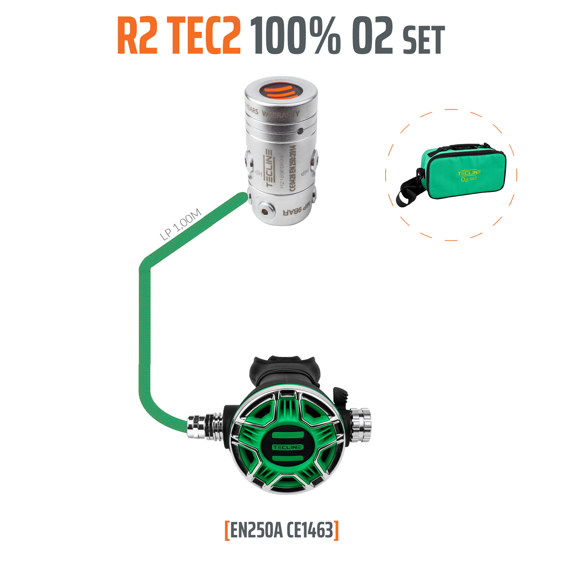 Regulator R2 TEC2 100% O2 M26x2,  stage set - EN250A