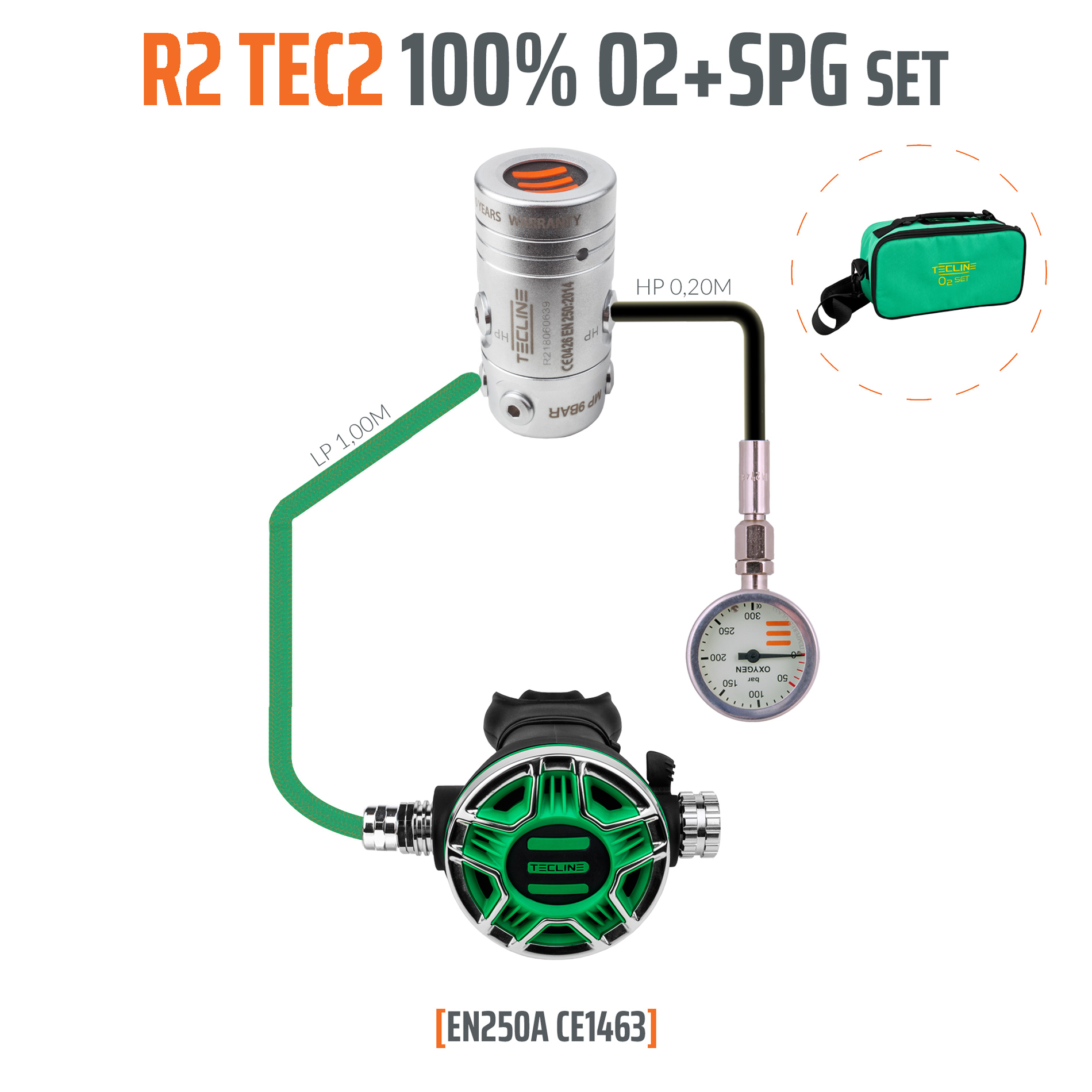 Regulator R2 TEC2 100% O2 M26x2 with SPG, stage set - EN250A