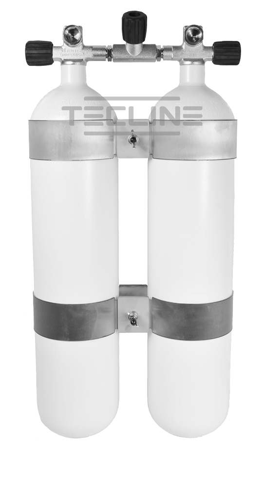 Double tank 2 x 7L, 140 mm, 232 bar, Eurocylinder, 60 mm tank bands, manifold, rubber knobs