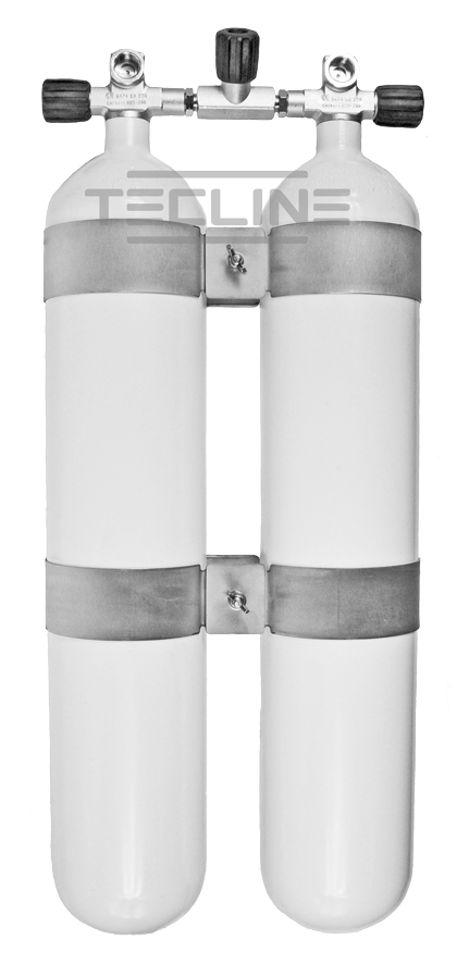Double tank 2 x 8,5L, 140mm, 232 bar, Eurocylinder, 60mm tank bands, manifold, rubber knobs