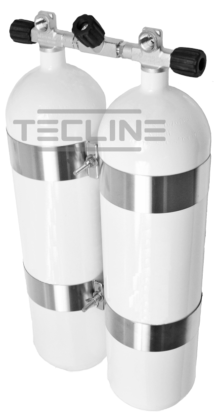 Double tank 2 x 10L, 171 mm, 300 bar, Eurocylinder, 60 mm tank bands, manifold, rubber knobs