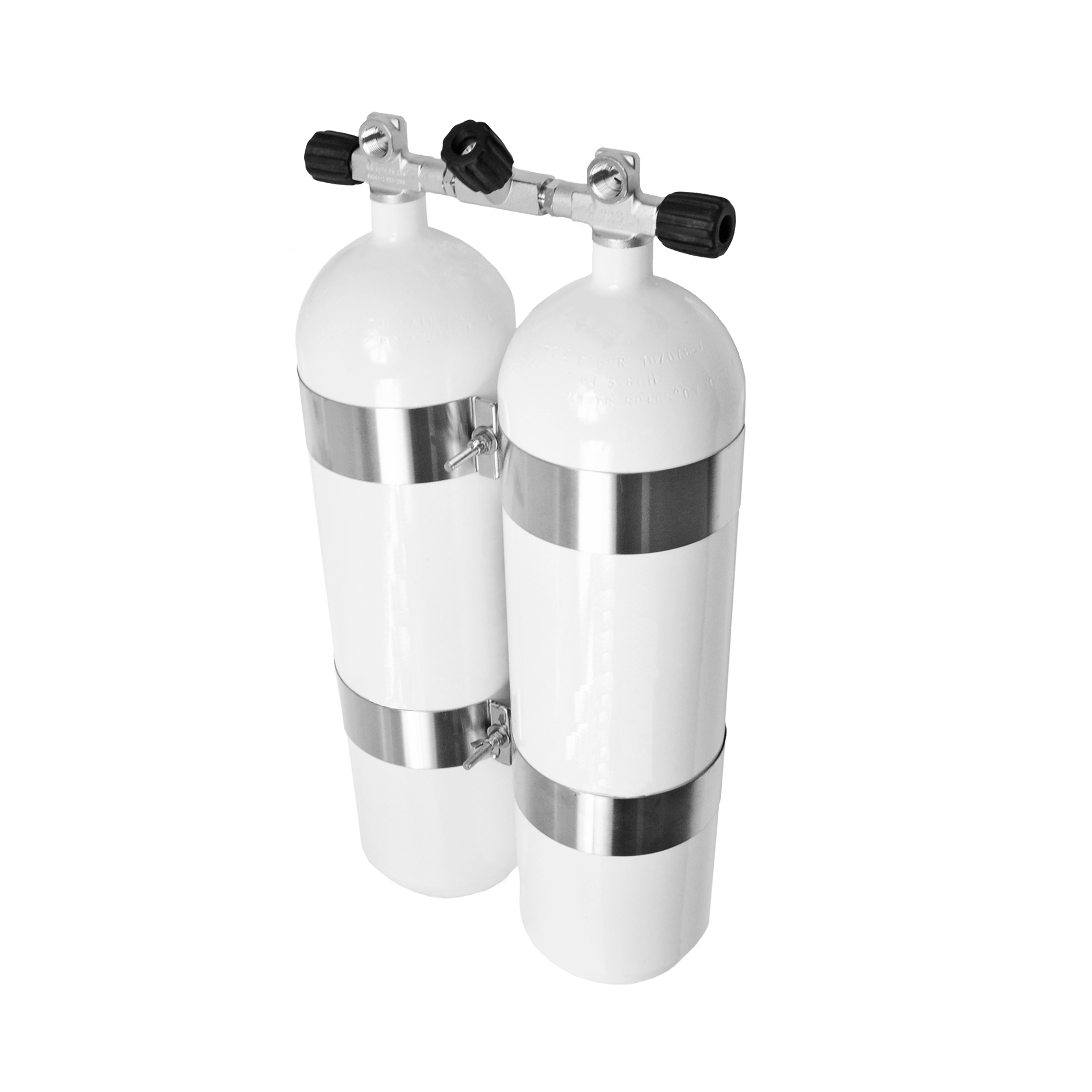 Double tank 2 x 12L, 171mm, 232 bar, Eurocylinder, 60 mm SS tank bands, manifold, rubber knobs