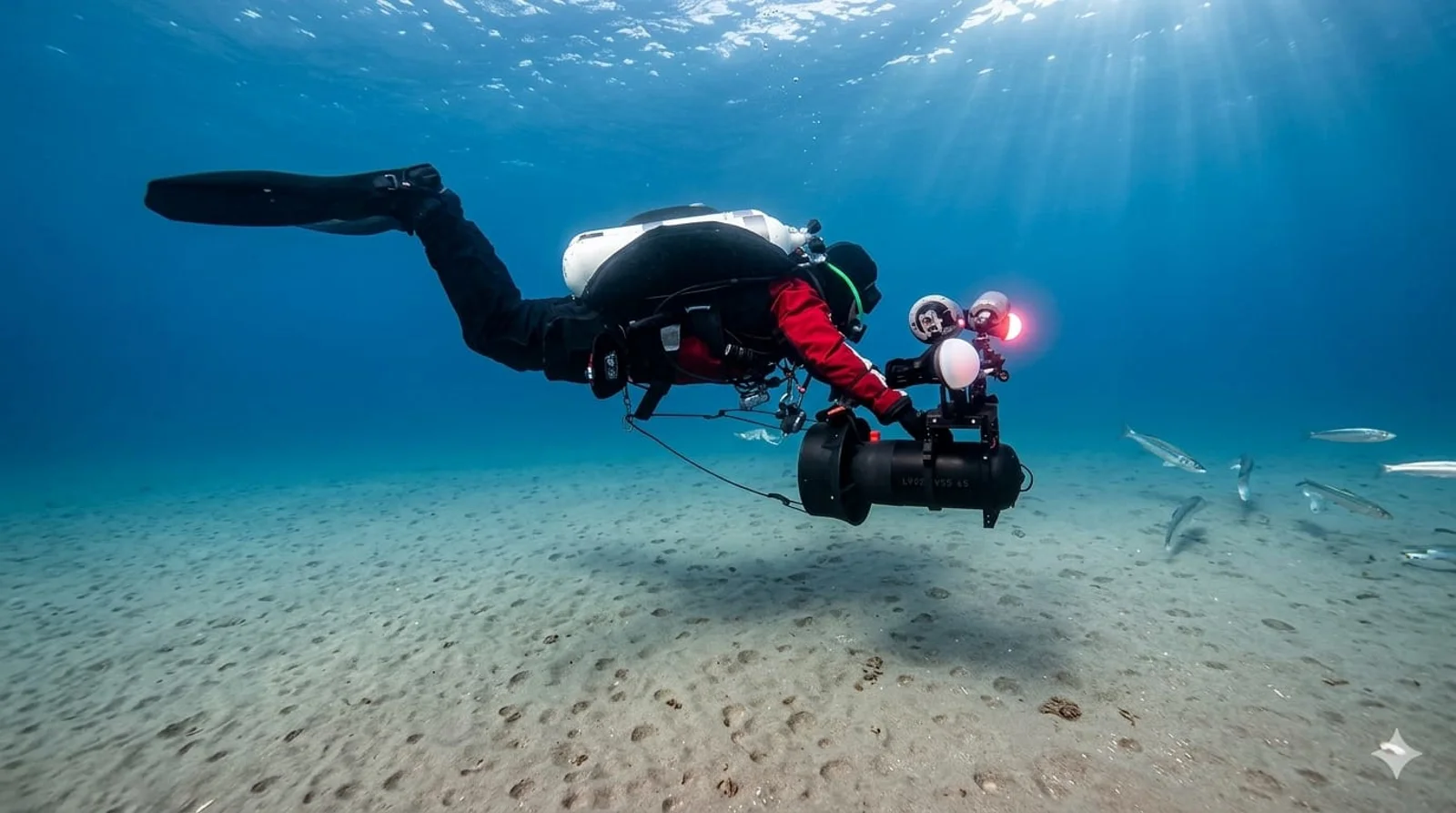 Buceador utilizando un Seacraft GO! bajo el agua