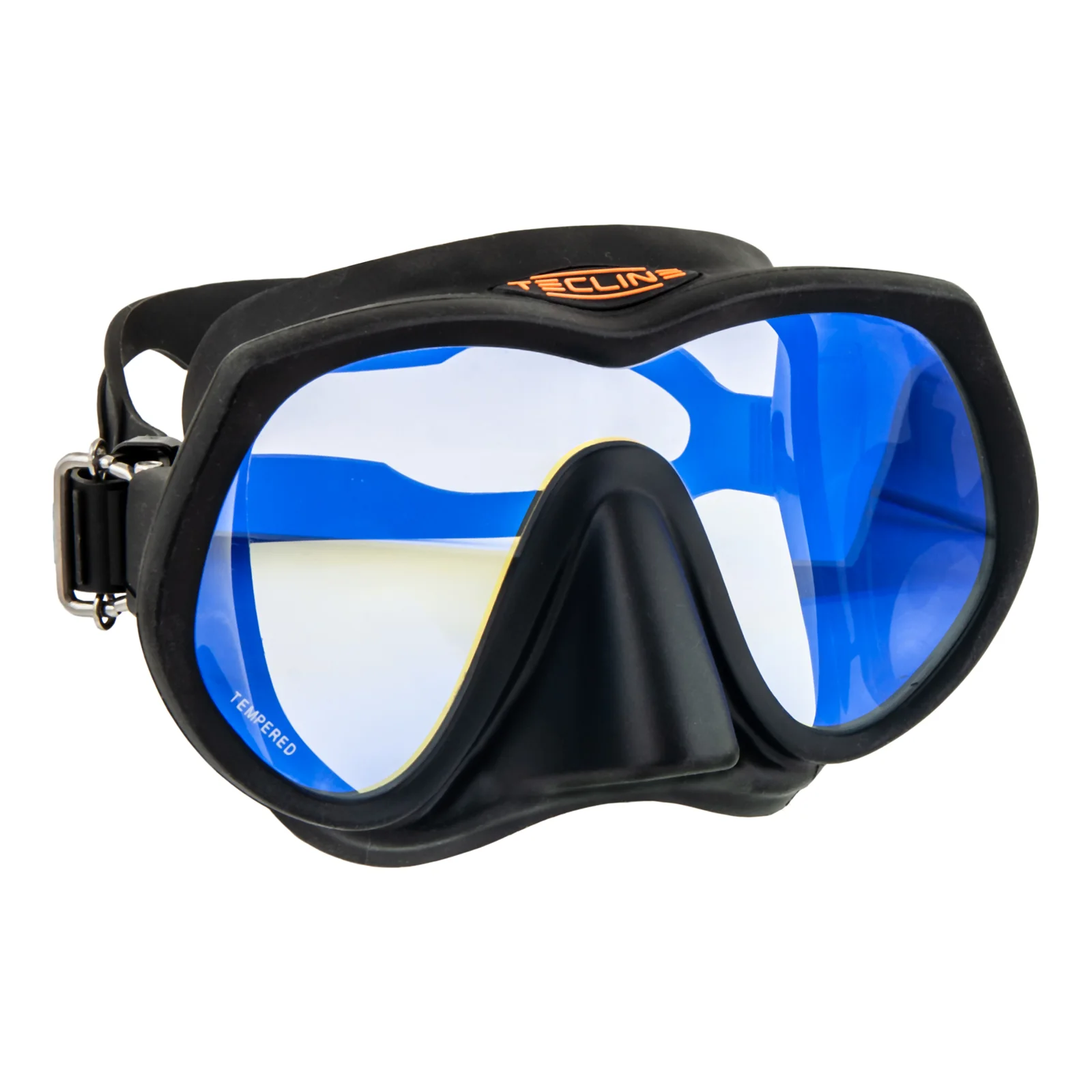 Máscara TecLine Frameless Super View con cristal azul iluminador, negra