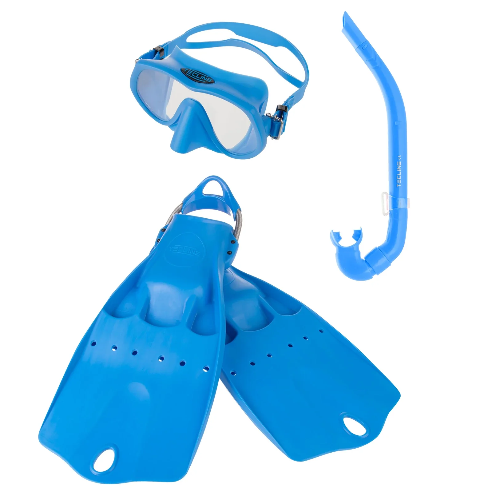 Conjunto máscara Frameless Super View, tubo y aletas LightJet - azul