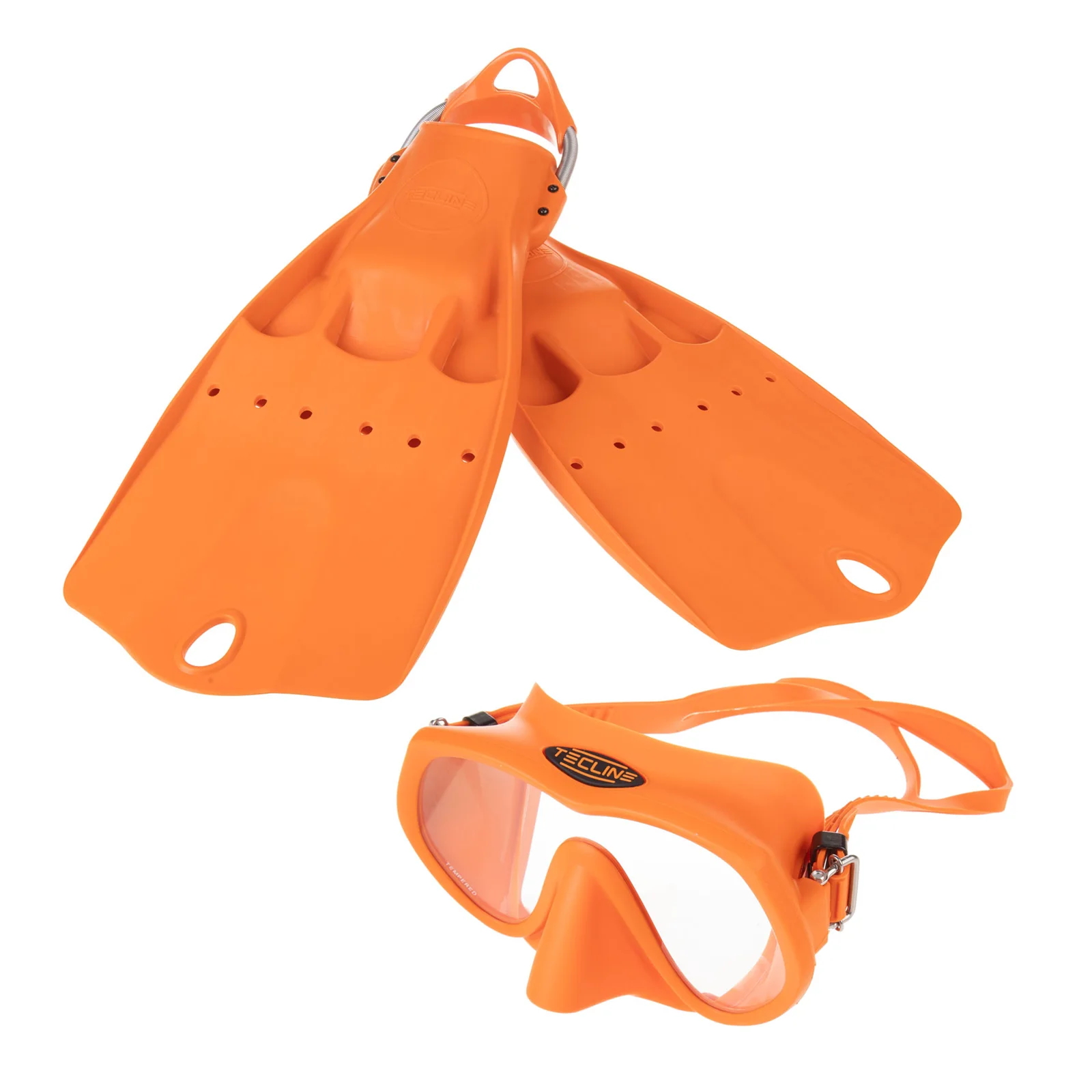 Conjunto Tecline máscara Frameless Super View y aletas LightJet naranja